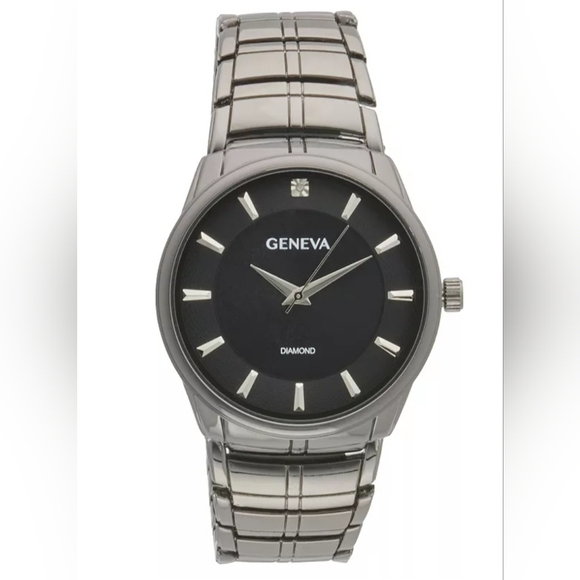 Geneva Diamond Accent Gunmetal Slim Case Men's Watch, New in Box!! - Picture 1 of 6